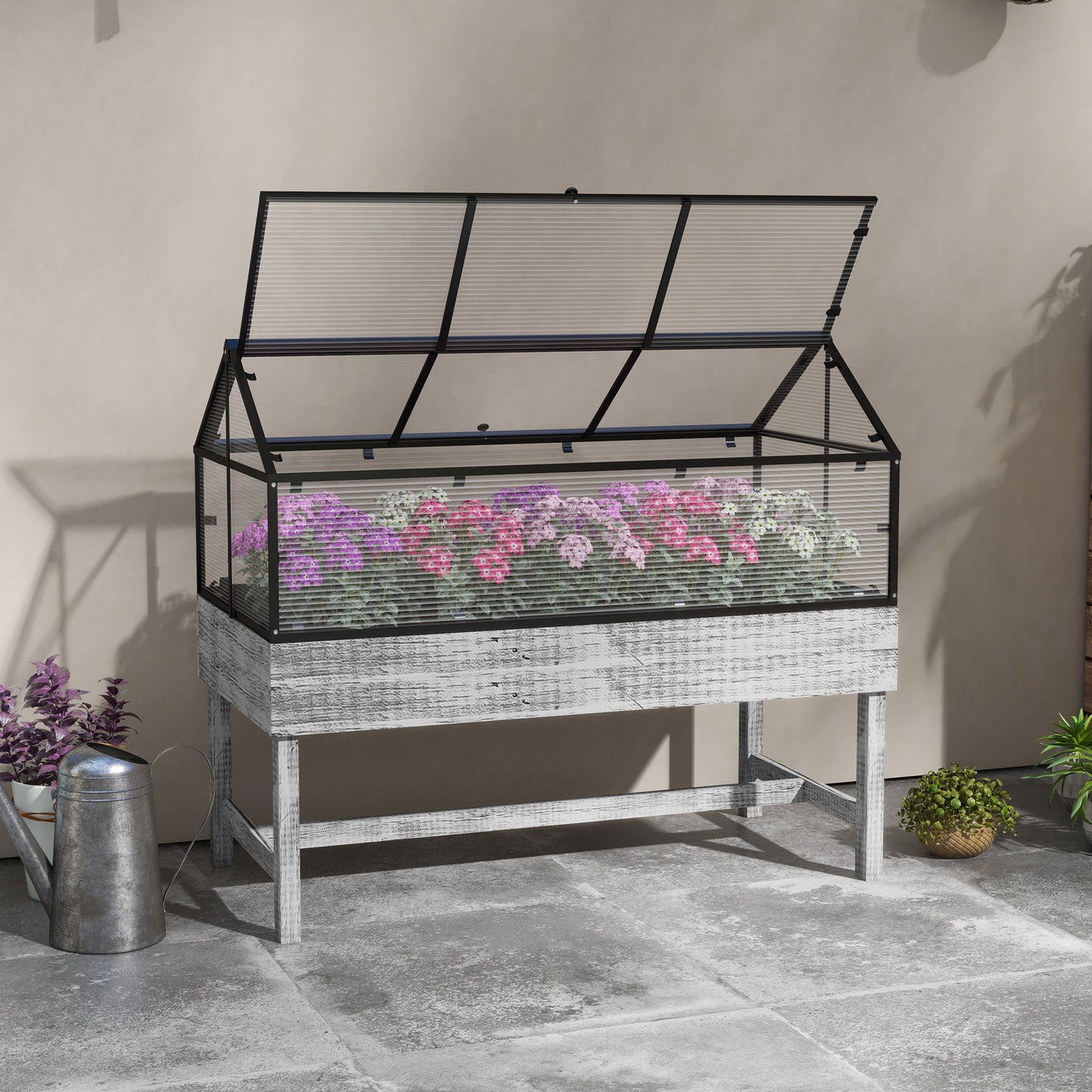 outsunny-elevated-wood-planter-with-mini-greenhouse-raised-garden-bed-with-pc-panel-top-vent-120-x-60-x-103cm-distressed-grey