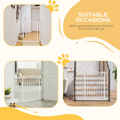 PawHut Metal 74-100cm Adjustable Pet Gate Safety Barrier w/ Auto-Close Door White