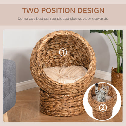 PawHut Wicker Cat Bed, Raised Rattan Cat Basket with Cylindrical Base, Soft Washable Cushion, Brown, 42 x 33 x 52 cm