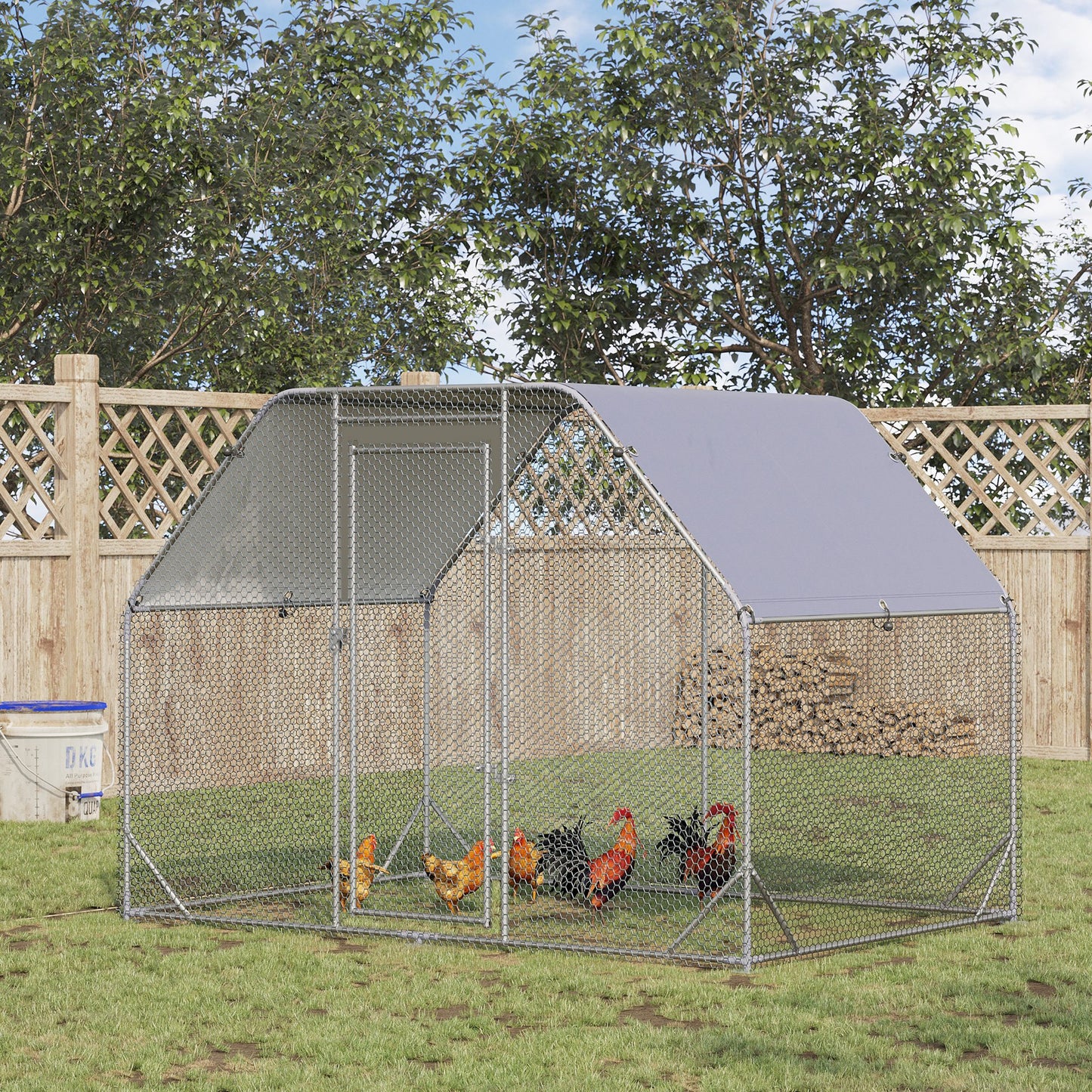 PawHut Chicken Run with Roof, Walk In Chicken Coop for 4-6 Chickens, Hen House Duck Pen Outdoor, 280x190x195 cm