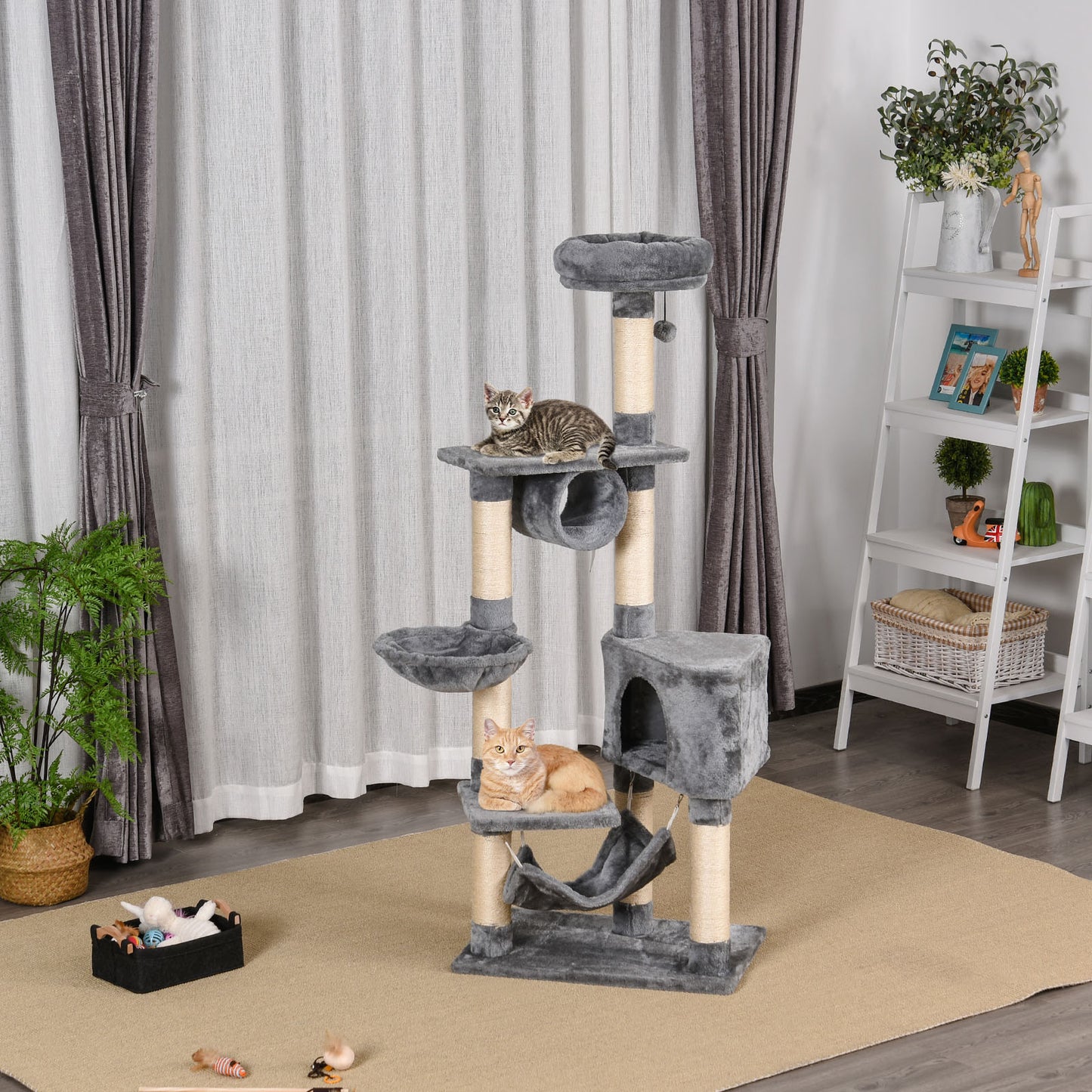 PawHut Cat Tree Condo Tower Multi-level Height 150CM  Kittens Activity Stand House with Toys & Various Scratching Posts