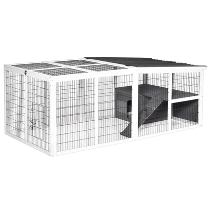 PawHut Indoor Outdoor Wooden Guinea Pigs Hutches Small Rabbits Hutches Pet Run Cover, with Hinge roof and Water-repellent Paint, Grey