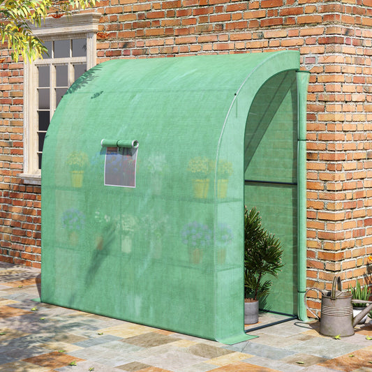 outsunny-lean-to-greenhouses-with-windows-and-doors-2-tiers-4-wired-shelves-200l-x-100w-x-215hcm-green