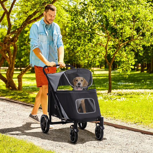 PawHut One-Click Foldable Pet Stroller, with Universal Wheels, Shock absorber, for Medium and Large Dogs - Grey