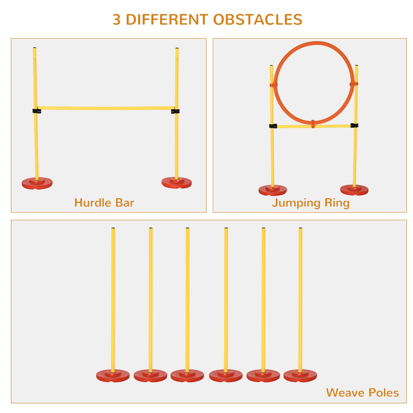 PawHut Dogs Plastic 3-Course Agility Set Yellow