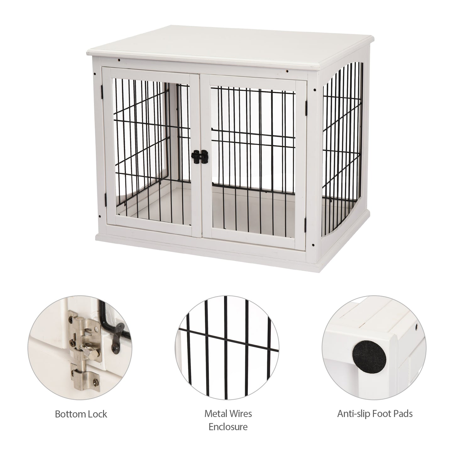 PawHut MDF 3-Door Small Indoor Pet Cage White