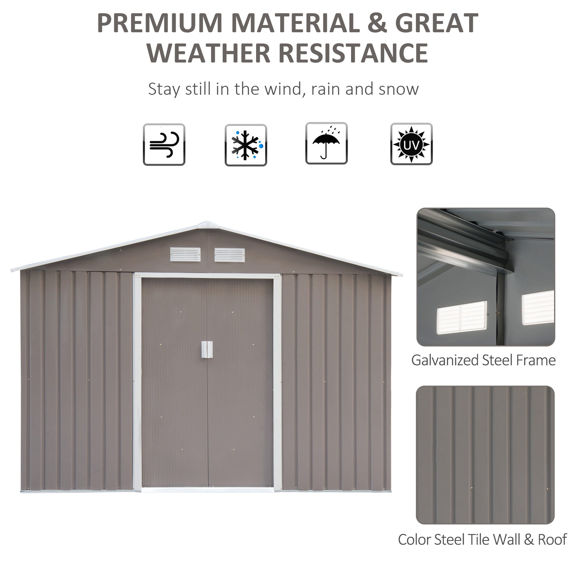 outsunny-9-x-6-ft-metal-garden-storage-shed-sloped-roof-tool-house-with-foundation-ventilation-double-door-grey