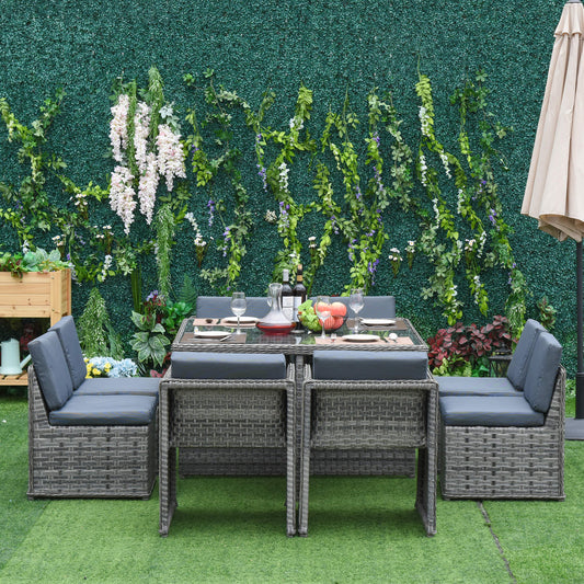 outsunny-patio-8-seater-rattan-dining-table-chair-set-garden-wicker-cube-sofa-furniture-w-umbrella-hole-table-for-indoor-outdoor-mixed-grey