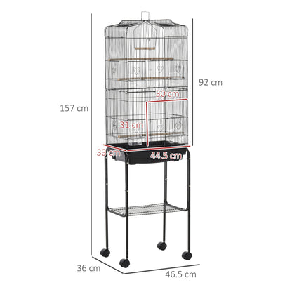 PawHut Bird Cage Budgie Cages for Finch Canary Parakeet with Stand Wheels Slide-out Tray Accessories Storage Shelf, Black 36 x 46.5 x 157 cm