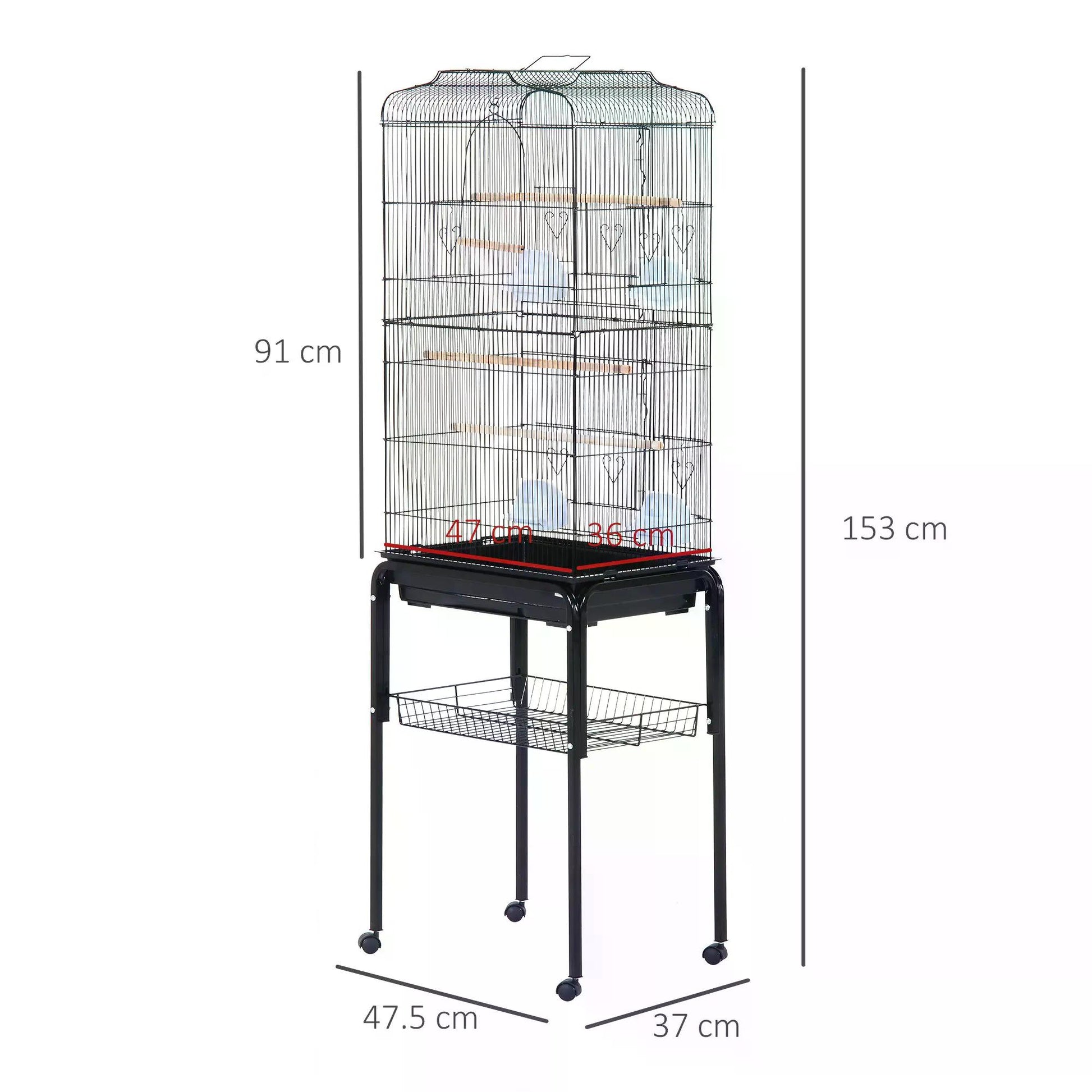 PawHut Large Pet Bird Cage Parrot Cockatiel House, 47.5Lx37Wx153Hcm-Black