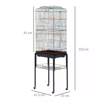 PawHut Large Pet Bird Cage Parrot Cockatiel House, 47.5Lx37Wx153Hcm-Black