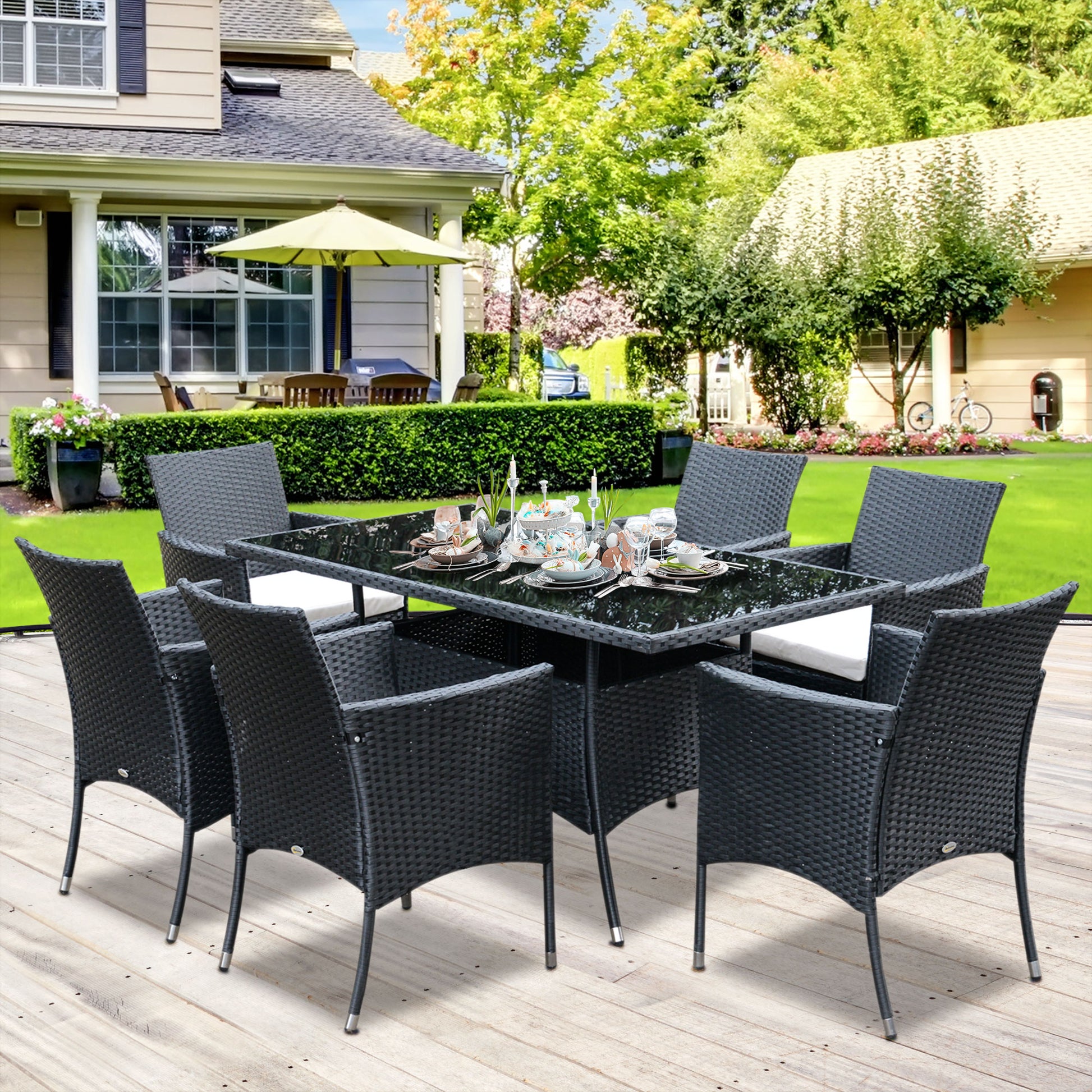 outsunny-6-seater-rattan-dining-set-garden-furniture-patio-rectangular-table-cube-chairs-outdoor-fire-retardant-sponge-black