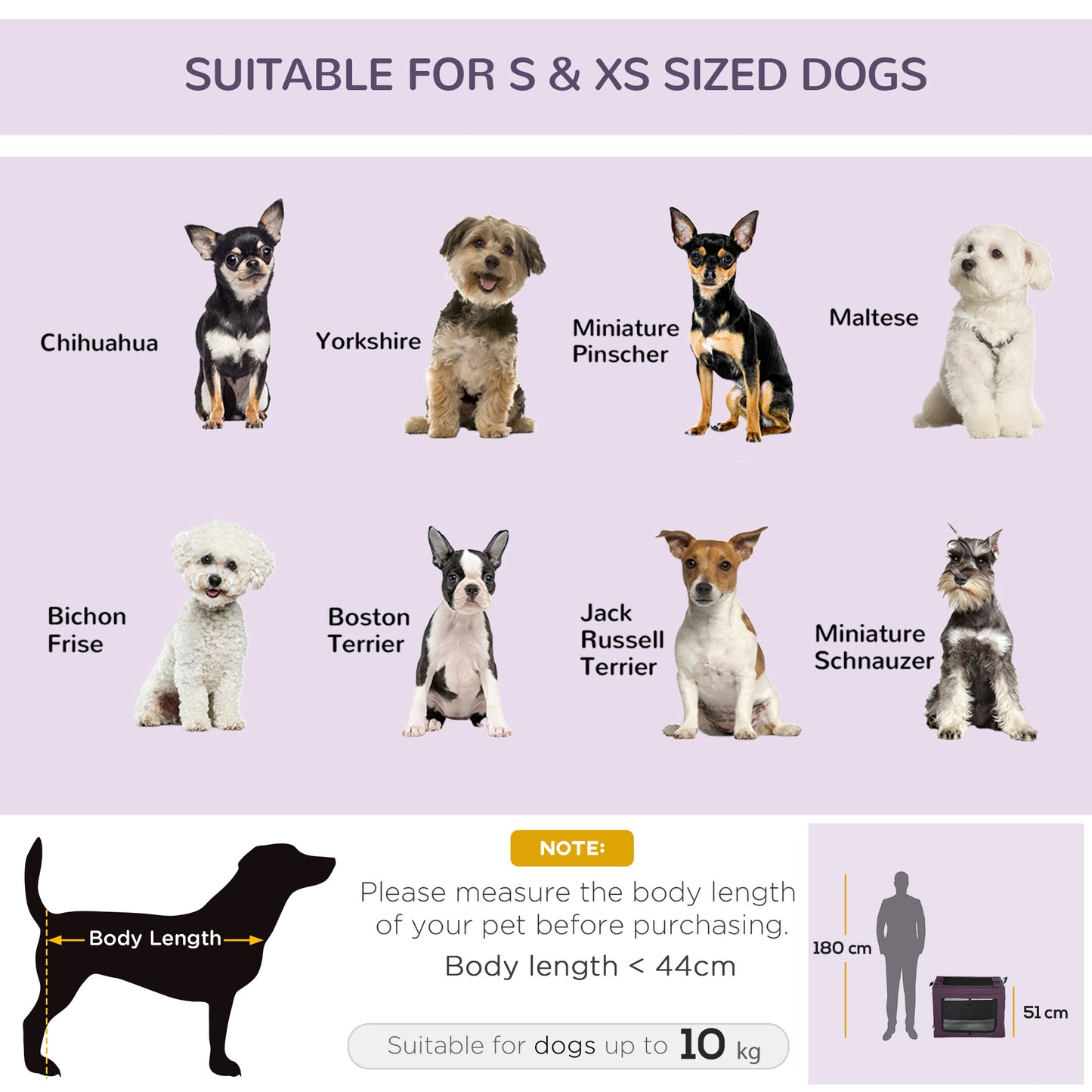 PawHut Dog Carrier Bag Portable Cat Carrier Foldable Dog Bag for Miniature and Small Dogs, 69 x 51 x 51 cm, Purple