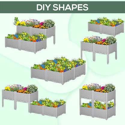 outsunny-set-of-4-garden-raised-bed-elevated-patio-flower-plant-planter-box-pp-vegetables-planting-container-grey