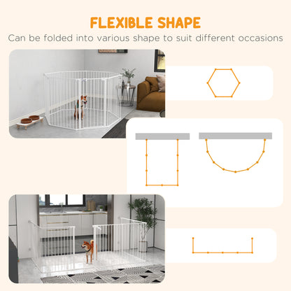 PawHut 2-In-1 Multifunctional Dog Pen and Safety Pet Gate, 8 Panel Dog Playpen w/ Double-locking Door, Foldable Dog Barrier for Medium Dogs