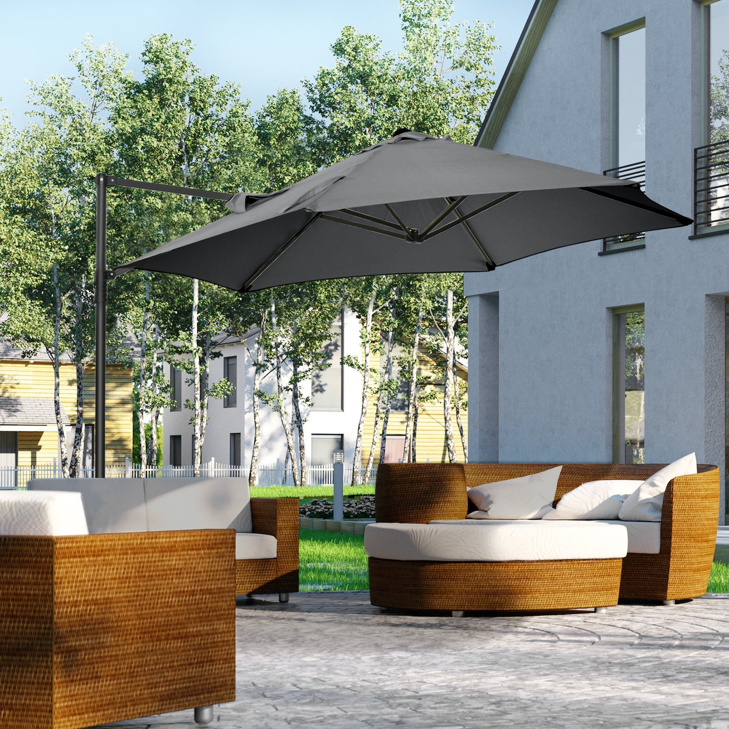 outsunny-2-5m-garden-cantilever-parasol-with-360-rotation-offset-roma-patio-umbrella-hanging-sun-shade-canopy-shelter-with-cross-base-dark-grey