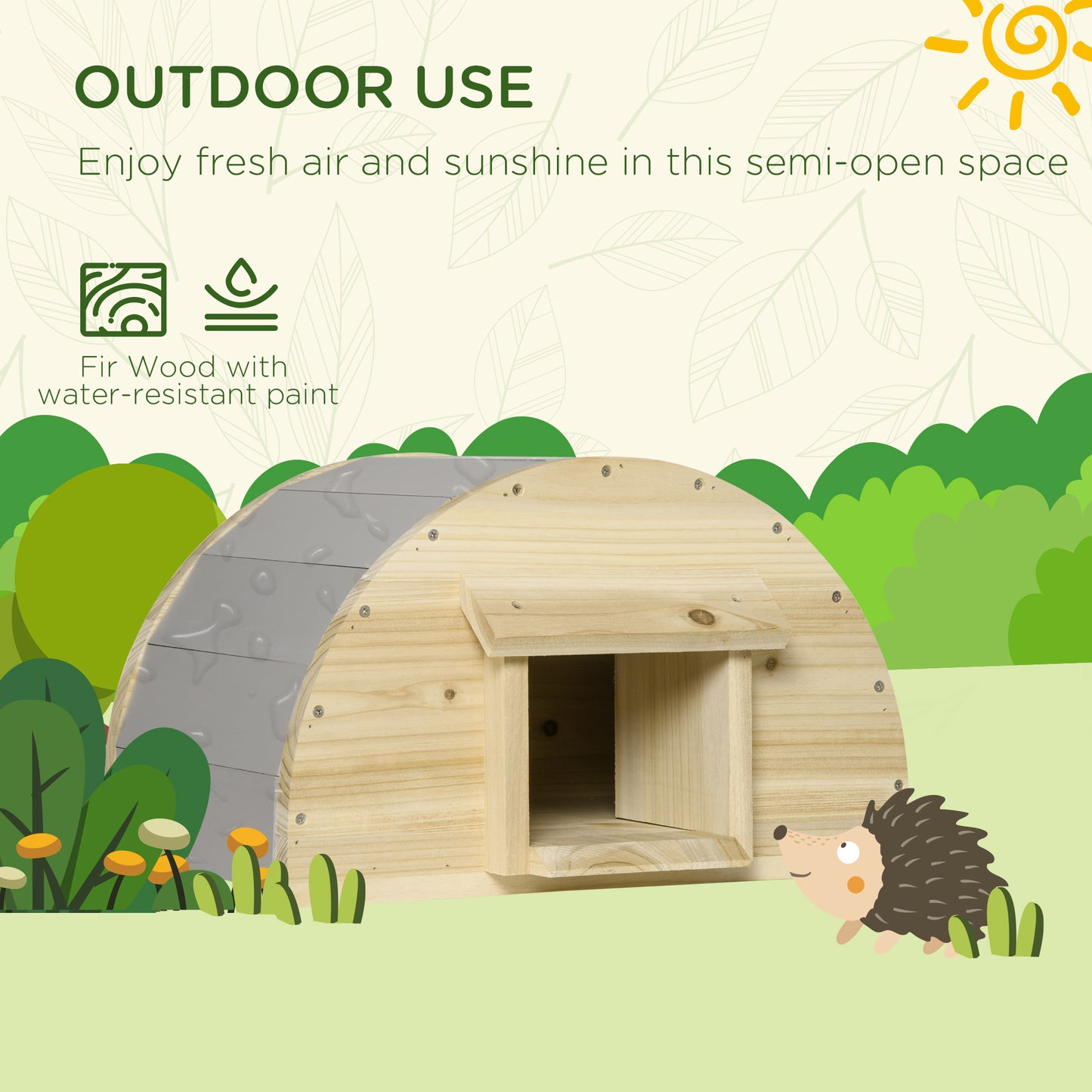 PawHut Wooden Hedgehog House Outdoor, Small Animal Shelter Hibernation Home, with 2 Doors, for Garden, 40 x 30.2 x 23.5 cm, Natural