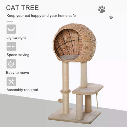 PawHut Cat tree Cat Tower 100cm Climbing Activity Center with Sisal Scratching Post Condo Perch Hanging Balls Teasing Rope Toy Cushion