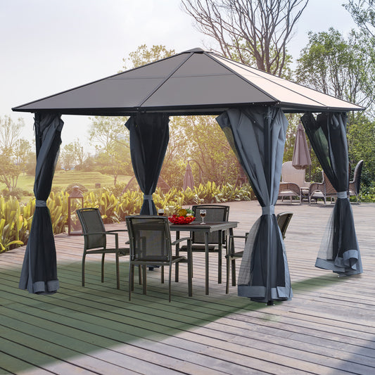 outsunny-3-x-3m-garden-aluminium-gazebo-hardtop-roof-canopy-marquee-party-tent-patio-outdoor-shelter-with-mesh-curtains-side-walls-grey