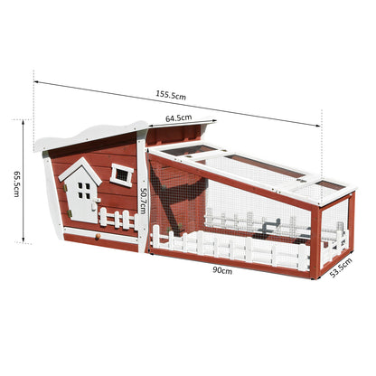 PawHut Rabbits Outdoor Fir Wood Hutch w/ Ramp Wine-Brown