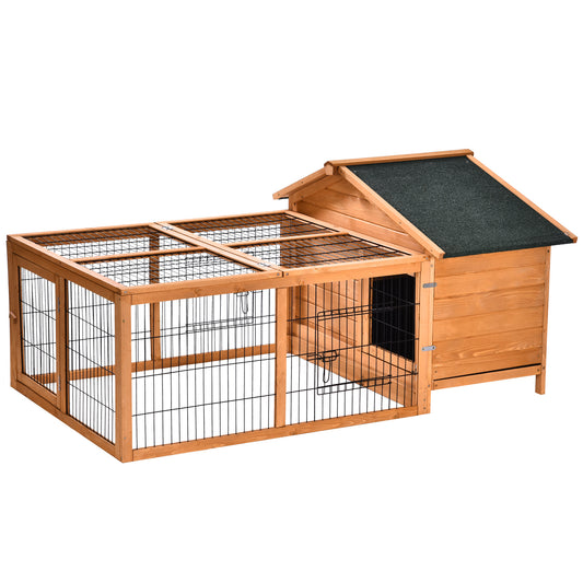 PawHut Wooden Guinea Pigs Hutches Detachable Rabbit Cage Pet House with Openable Run & Roof Slide-out Tray