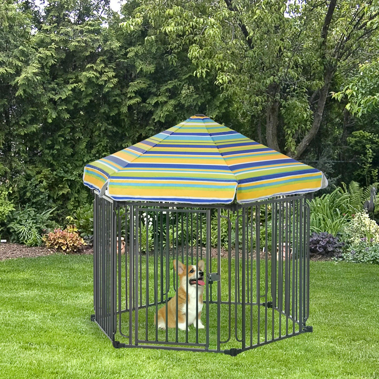 PawHut Heavy-Duty Outdoor Pet Cage Kennel with Weather-Resistant Polyester Roof, Locking Door, & Metal Frame 122cmx105cmx119cm