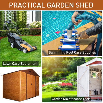 outsunny-9-x-6-5-ft-metal-garden-storage-shed-apex-store-for-gardening-tool-with-foundation-and-ventilation-brown-with-wood-grain