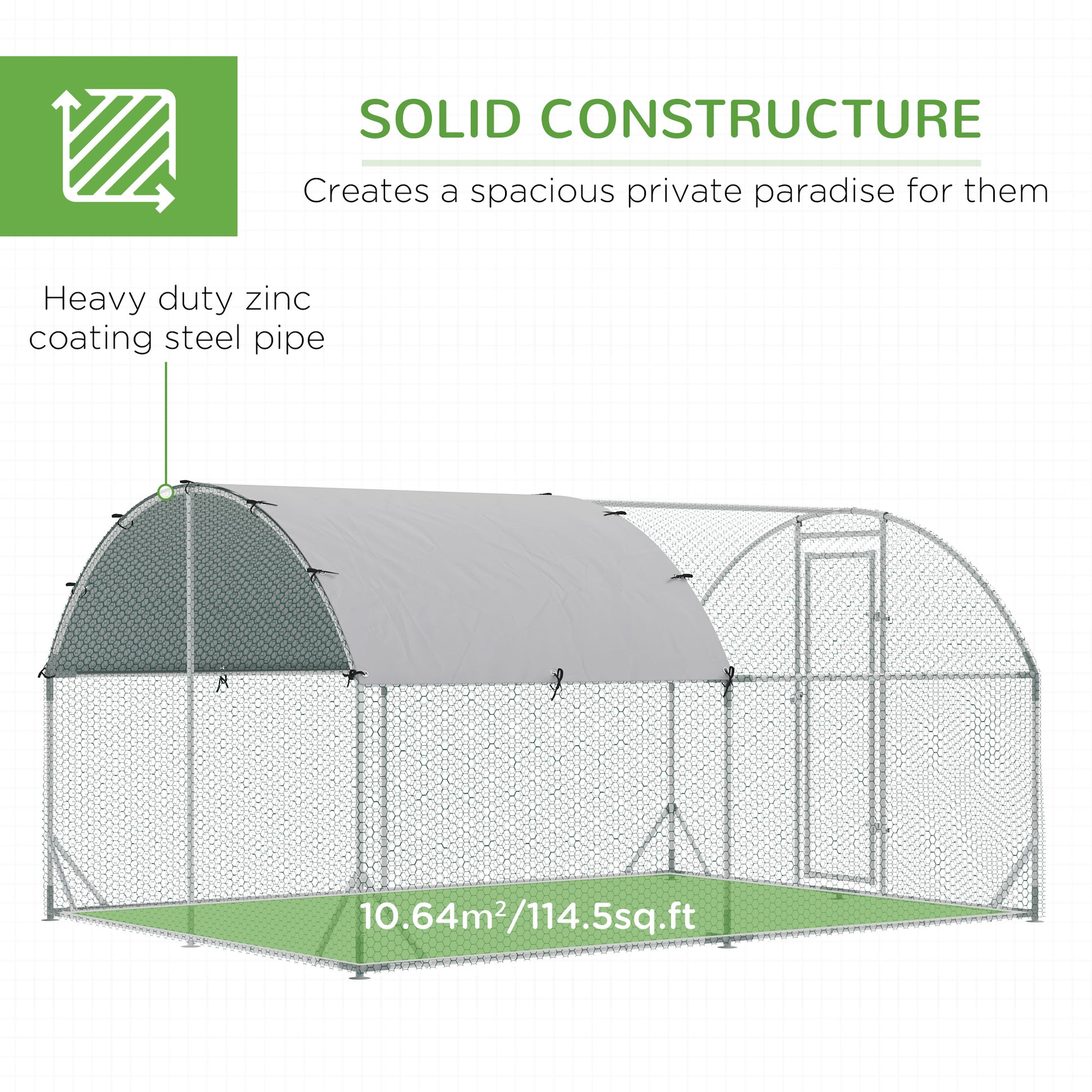 PawHut Walk In Chicken Run Galvanized Chicken Coop Hen Poultry House Cage Rabbit Hutch Pet Playpen Backyard with Water-Resist Cover, 2.8 x 3.8 x 2m