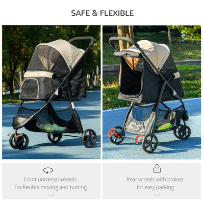 PawHut Foldable Pet Stroller with Rain Cover for XS and S-Sized Dogs Khaki