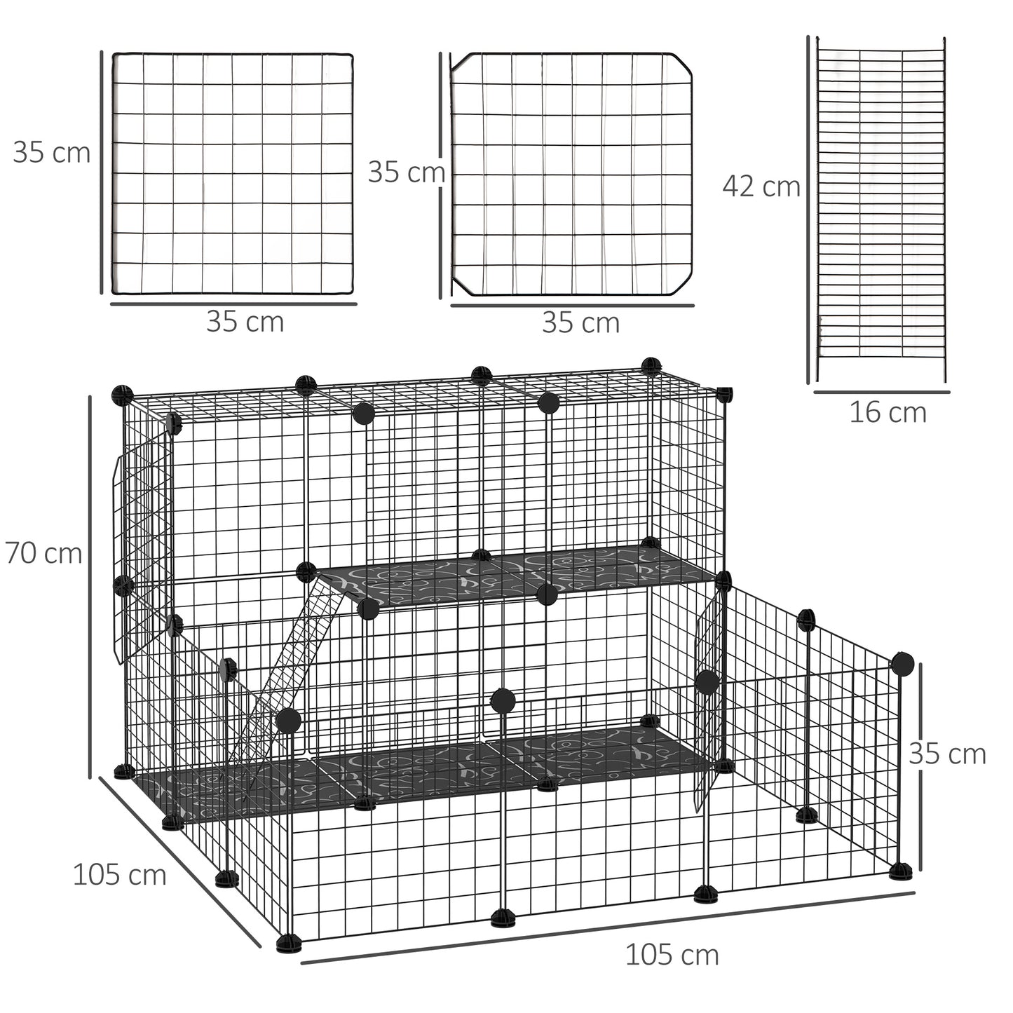 PawHut Pet Playpen w/ Door Customisable Fence for Guinea Pigs Hamsters Chinchillas Hedgehogs - Black