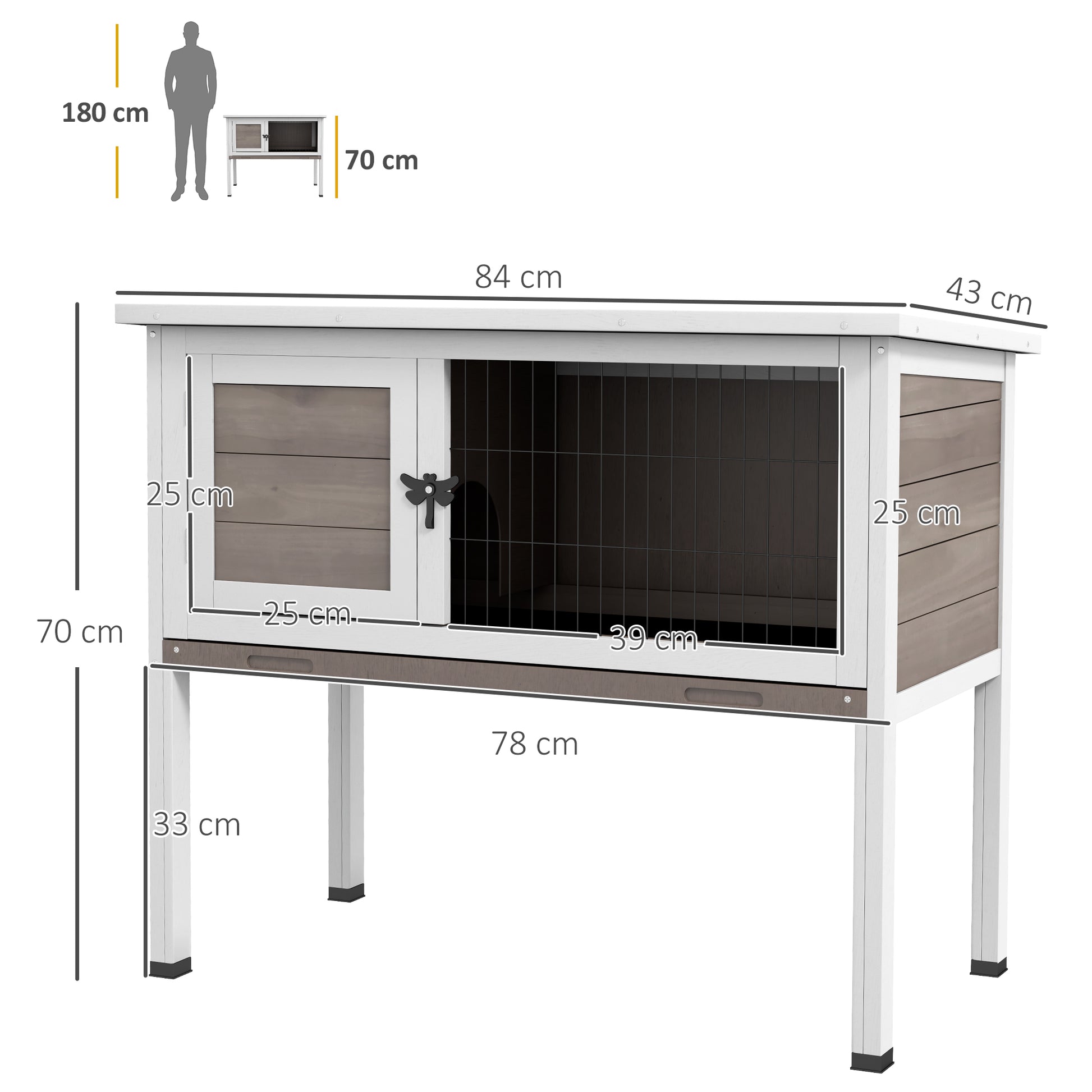 Pawhut Wooden Rabbit Hutch Guinea Pig Hutch Bunny Cage Garden Built in Tray Openable Asphalt Roof Small Animal House 84 x 43 x 70 cm Brown