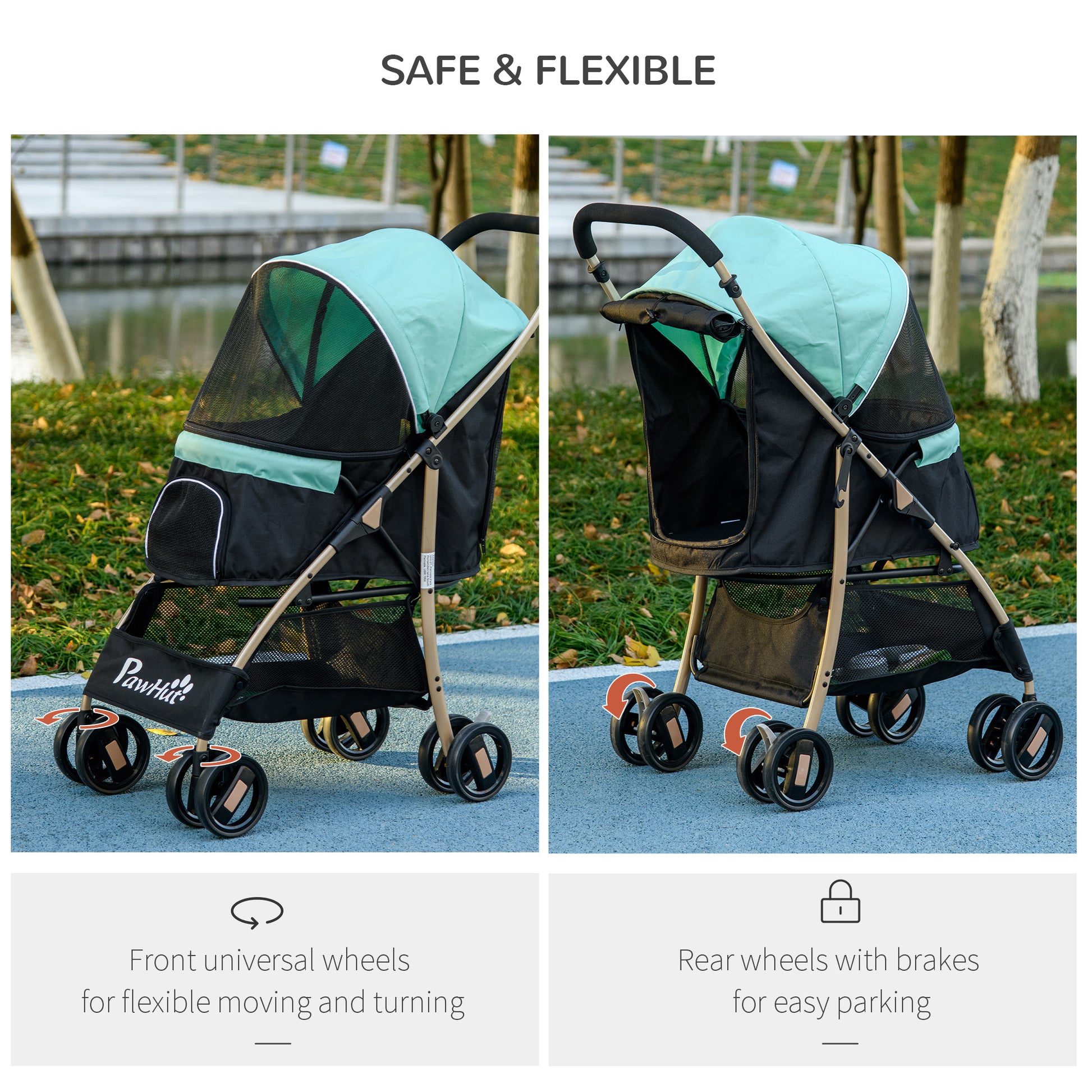 PawHut Oxfoad Pet Stroller for Small Minature Dogs with Rain Cover Green