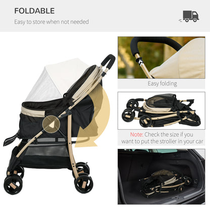 PawHut Oxfoad Pet Stroller for Small Minature Dogs with Rain Cover Dark Khaki