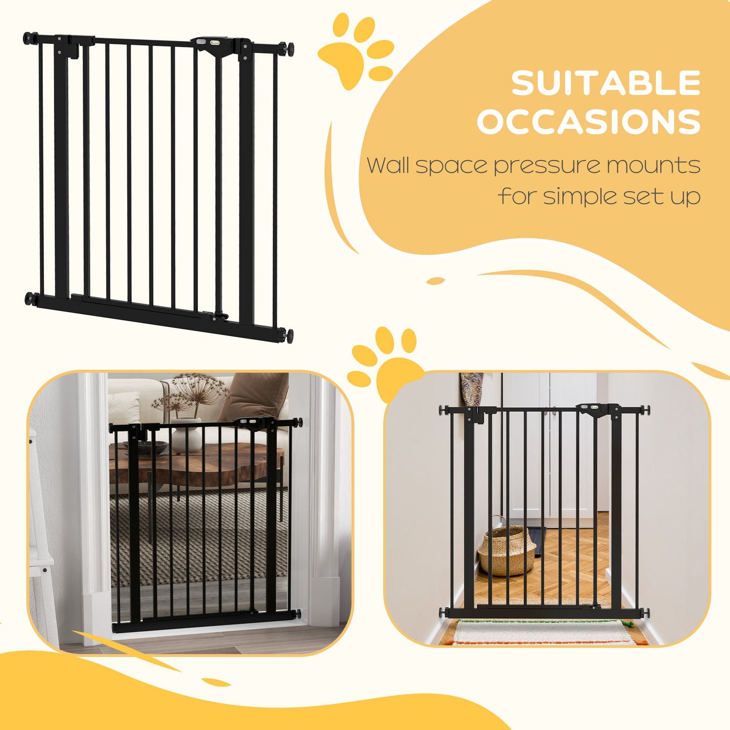 PawHut Metal 74-80cm Wide Adjustable Dog Gate Black