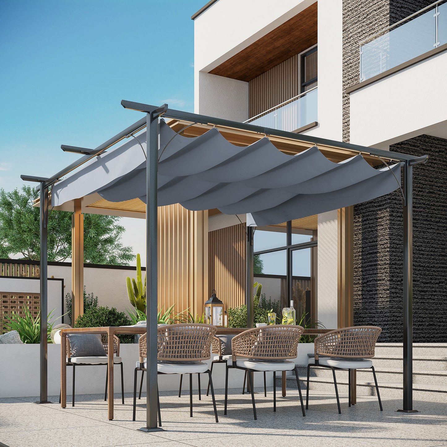 outsunny-3x3-m-metal-pergola-gazebo-awning-retractable-canopy-outdoor-garden-sun-shade-shelter-marquee-party-bbq-grey