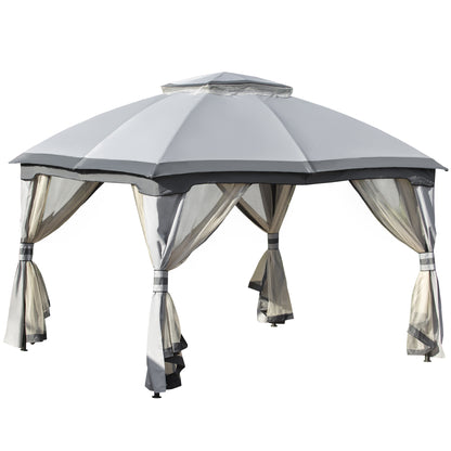 outsunny-3-7-x-3m-metal-gazebo-canopy-party-tent-garden-patio-shelter-with-netting-sidewalls-double-tiered-roof-grey