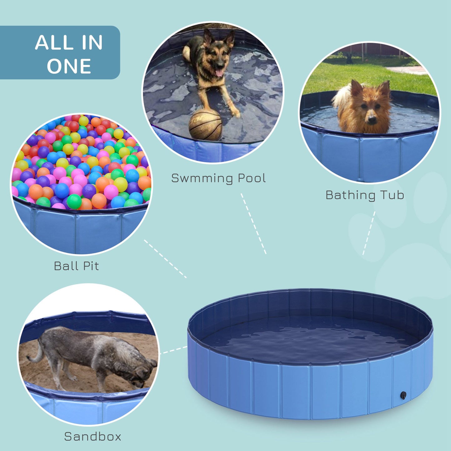 Pawhut ?140 x 30H cm Pet Swimming Pool-Blue