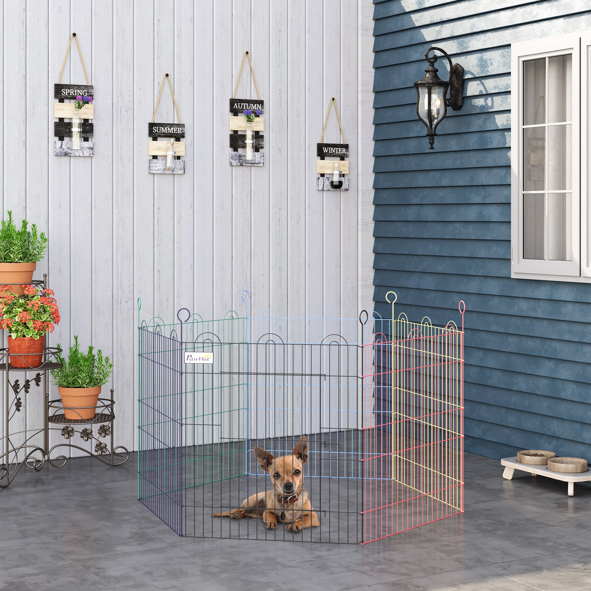 PawHut Pet Playpen Hexagon Dog Puppy Pen Crate Kennel Exercise Fence w/ Door Metal Indoor & Outdoor