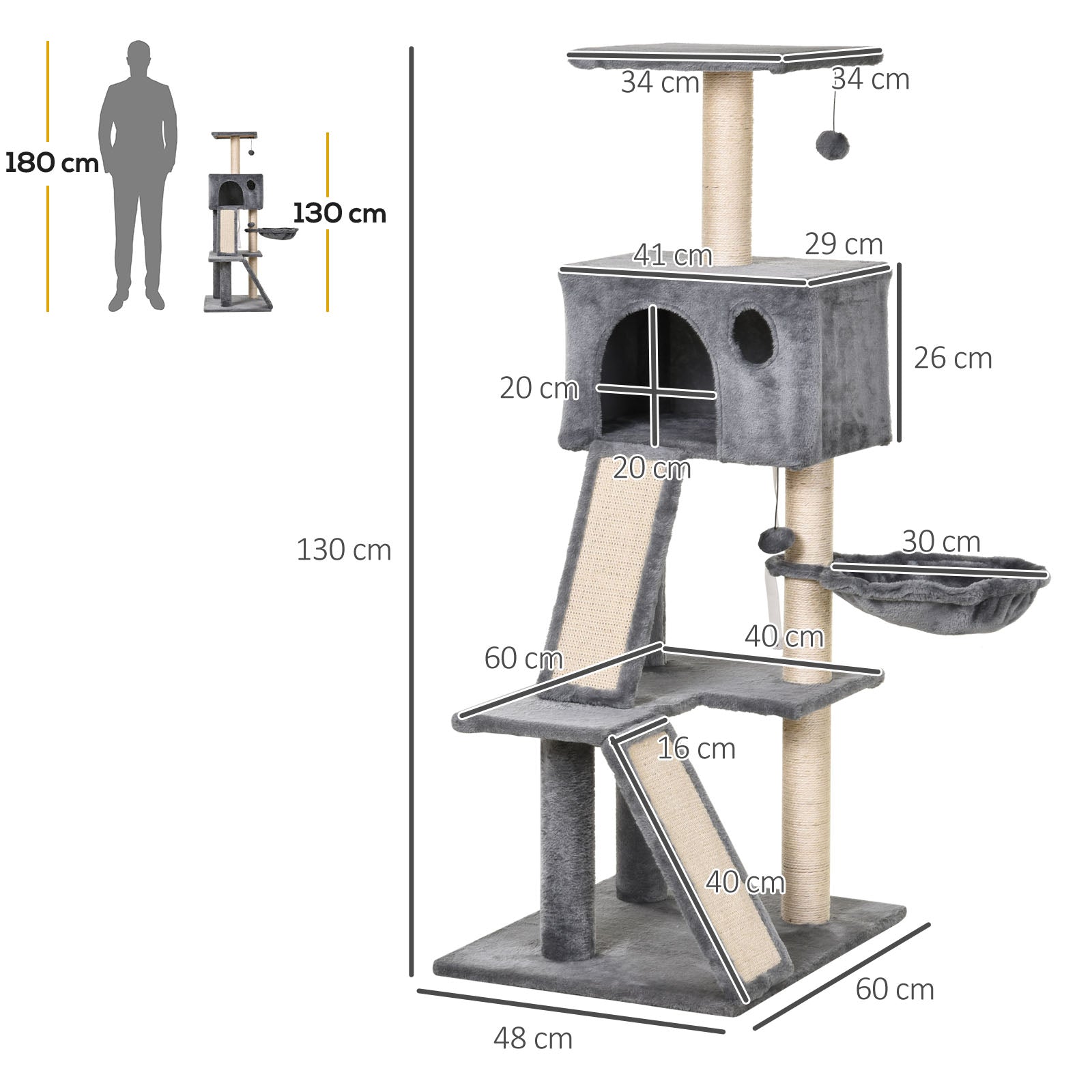 PawHut 51" Cat Tree,Activity Tower with Condo  Scratching Posts Ladders and Two Toys for Kitty Pet Climbing Relaxing and Playing