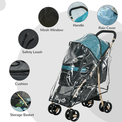 PawHut Oxfoad Pet Stroller for Small Minature Dogs with Rain Cover Dark Green