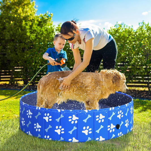 PawHut Dog Swimming Pool Foldable Pet Bathing Shower Tub Padding Pool Dog Cat Puppy Washer Indoor/Outdoor ?120 × 30H cm M Sized