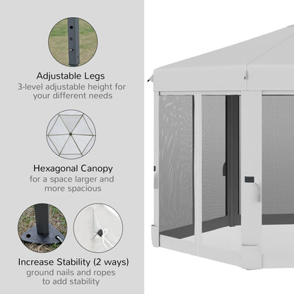 outsunny-3-2m-pop-up-gazebo-hexagonal-canopy-tent-outdoor-sun-protection-with-mesh-sidewalls-handy-bag-light-grey