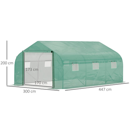 outsunny-4-47-x-3-x-2m-walk-in-tunnel-greenhouse-portable-polytunnel-tent-plant-hot-house-with-pe-cover-zippered-roll-up-door-and-6-windows-green