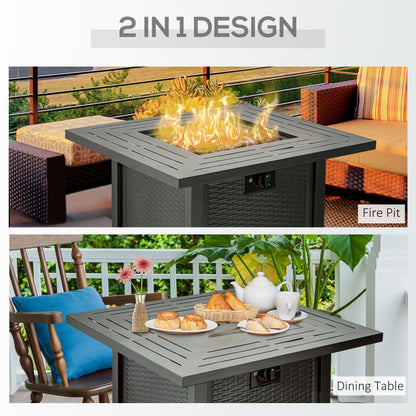 outsunny-square-propane-gas-fire-pit-table-40000-btu-rattan-smokeless-firepit-patio-heater-w-protective-cover-lava-rocks-and-lid-71x71x62cm-black