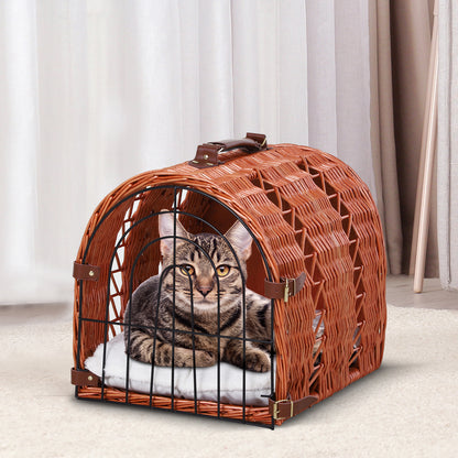 PawHut Cats Medium Portable Wicker Pet Travel Carrier Natural Tone