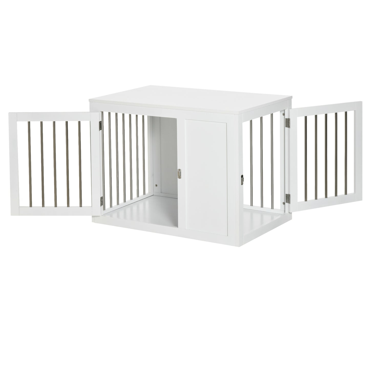 PawHut Furniture Style Dog Crate, End Table Pet Cage Kennel, Indoor Decorative Puppy House, with Double Doors, Locks, for Medium Dogs, White