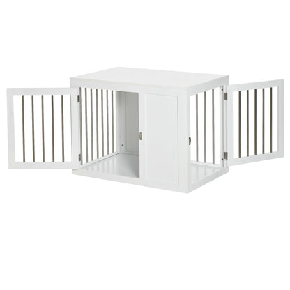 PawHut Furniture Style Dog Crate, End Table Pet Cage Kennel, Indoor Decorative Puppy House, with Double Doors, Locks, for Medium Dogs, White