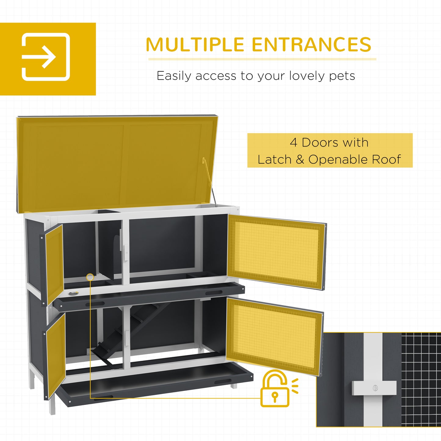 PawHut Double Decker Rabbit Hutch 2 Tier Guinea Pig House Pet Cage Outdoor with Sliding-out Tray, 100x47x91cm, Grey