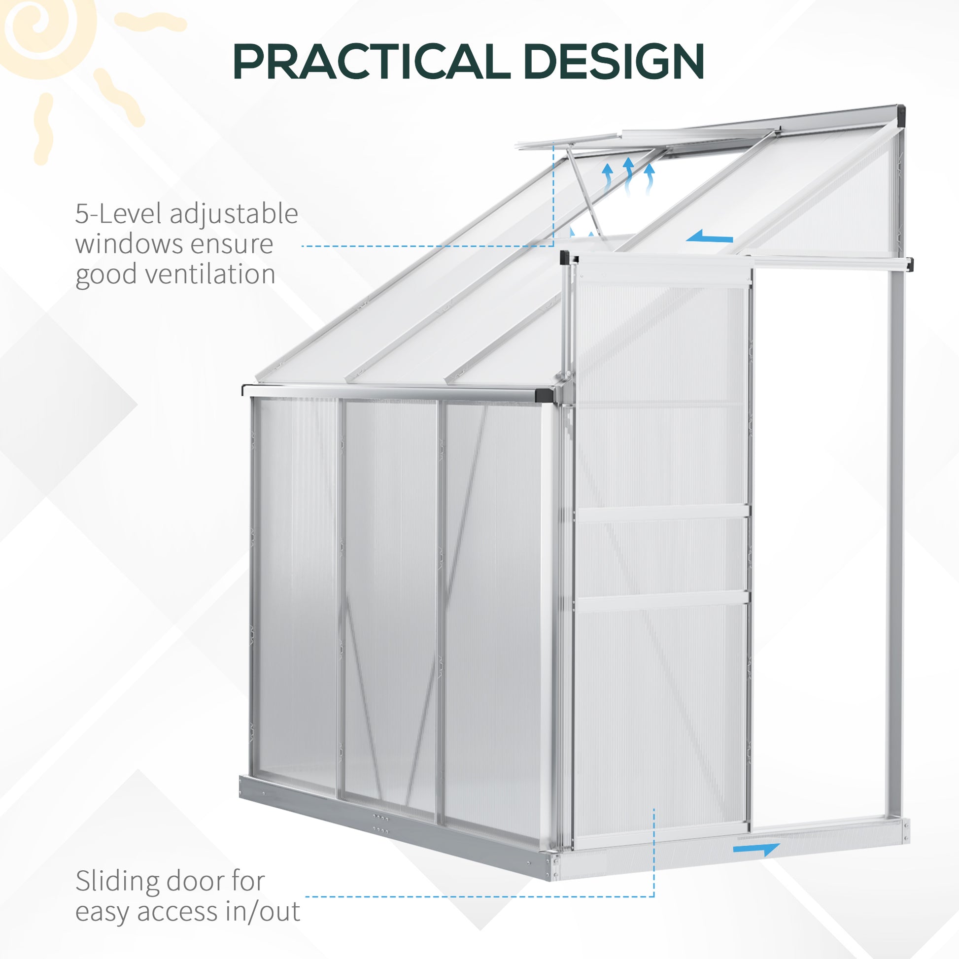 outsunny-walk-in-greenhouse-lean-to-wall-polycarbonate-garden-greenhouse-with-adjustable-roof-vent-rain-gutter-and-sliding-door-6-x-4-ft