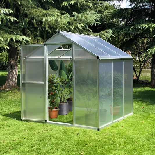 outsunny-6x6ft-clear-polycarbonate-greenhouse-aluminium-frame-large-walk-in-garden-plants-grow